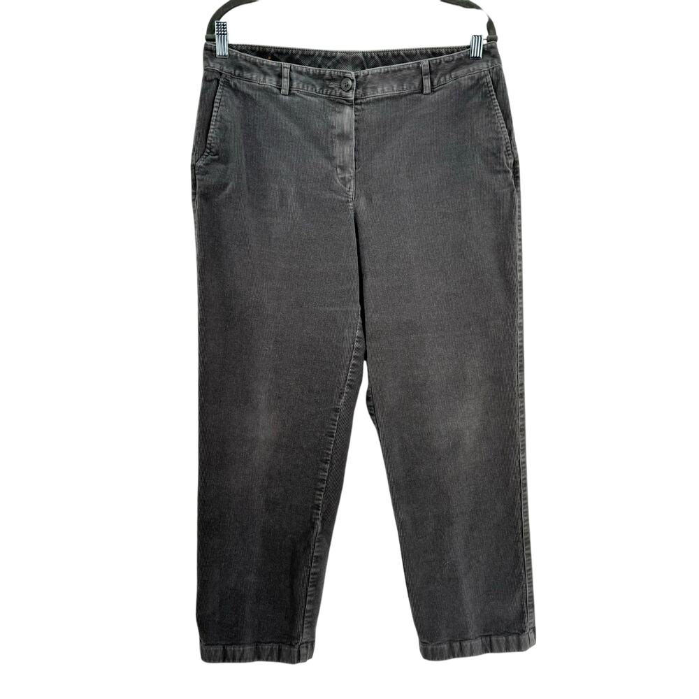LL Bean Favorite Fit Corduroy Pants Women 12 Petite Grey Zipper Fly Cotton Blend
